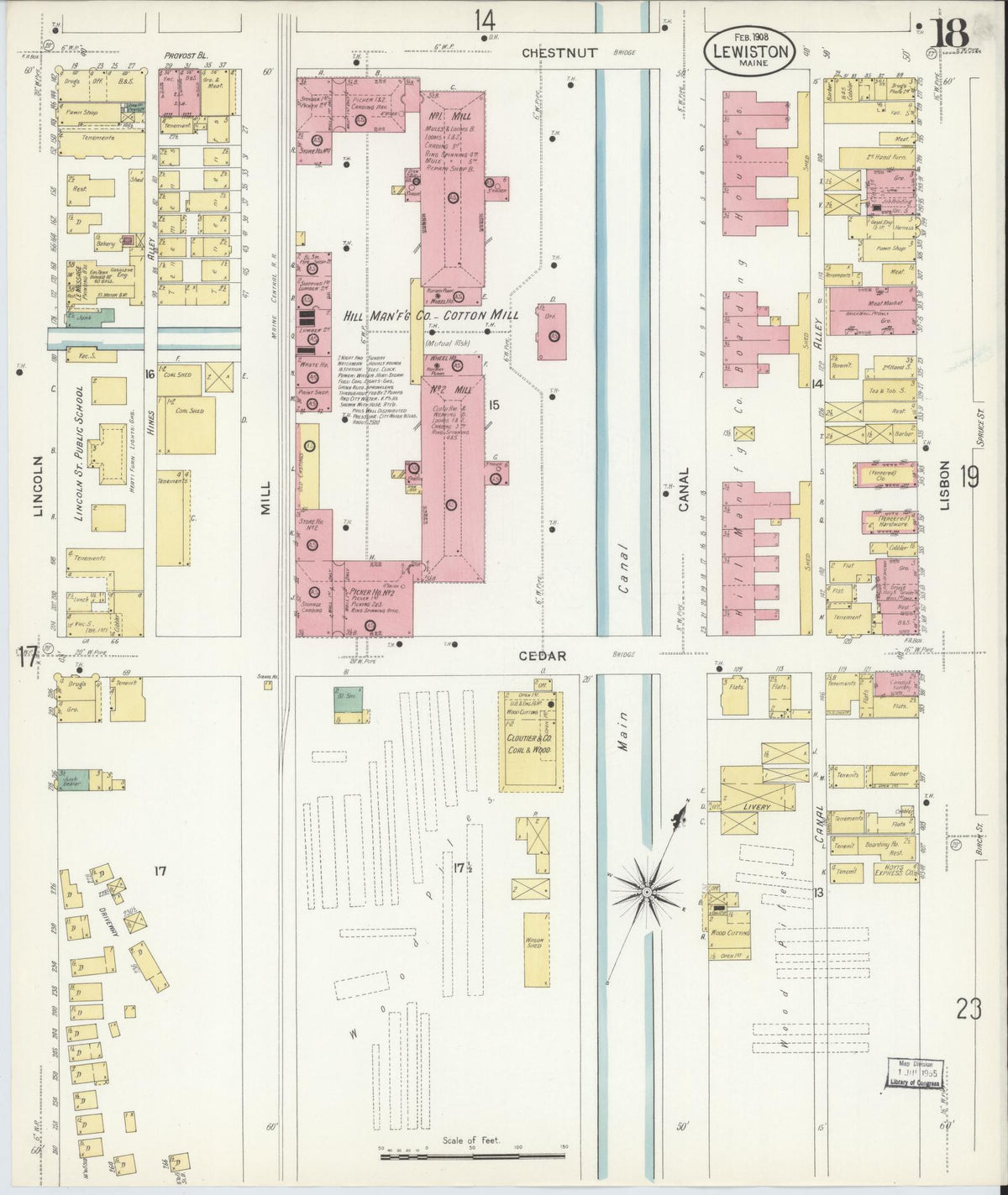 Sanborn Fire Insurance Map from Lewiston, Androscoggin County, Maine (1908), Sheet #0018 - Complete Map Set gallery image, historic Sanborn map, vintage wall art, Maine Maine