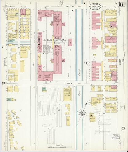 Sanborn Fire Insurance Map from Lewiston, Androscoggin County, Maine (1908), Sheet #0018 - Complete Map Set gallery image, historic Sanborn map, vintage wall art, Maine Maine