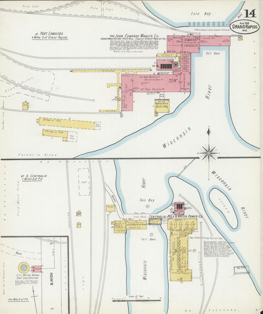Sanborn Fire Insurance Map from Grand Rapids, Wood County, Wisconsin (1902), Sheet #0014 - Historic Sanborn Fire Insurance Map Print, vintage old map wall art, antique decor, genealogy gift, Wisconsin Wisconsin map