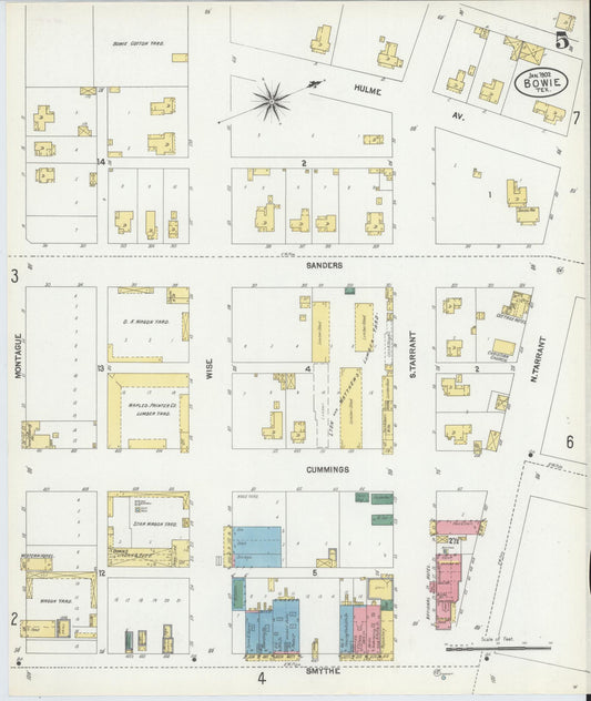 Sanborn Fire Insurance Map from Bowie, Montague County, Texas (1902), Sheet #0005 - Historic Sanborn Fire Insurance Map Print, vintage old map wall art, antique decor, genealogy gift, Texas Texas map