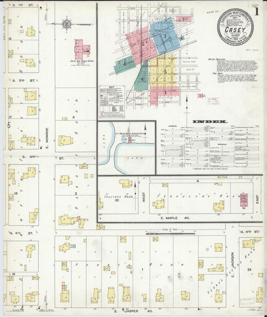 Sanborn Fire Insurance Map from Casey, Clark County, Illinois (1912), Sheet #0001 - Complete Map Set gallery image, historic Sanborn map, vintage wall art, Illinois Illinois
