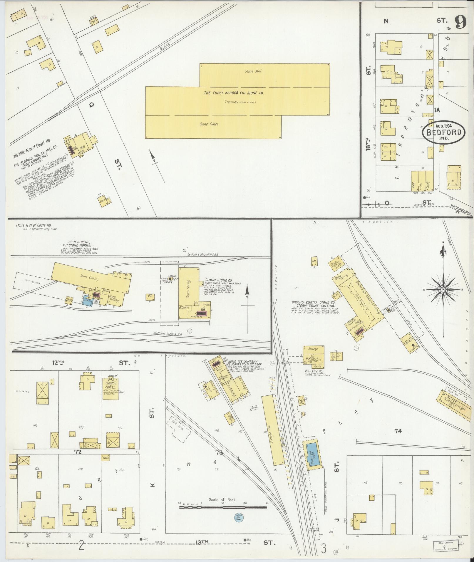 Sanborn Fire Insurance Map from Bedford, Lawrence County, Indiana (1904), Sheet #0009 - Complete Map Set gallery image, historic Sanborn map, vintage wall art, Indiana Indiana