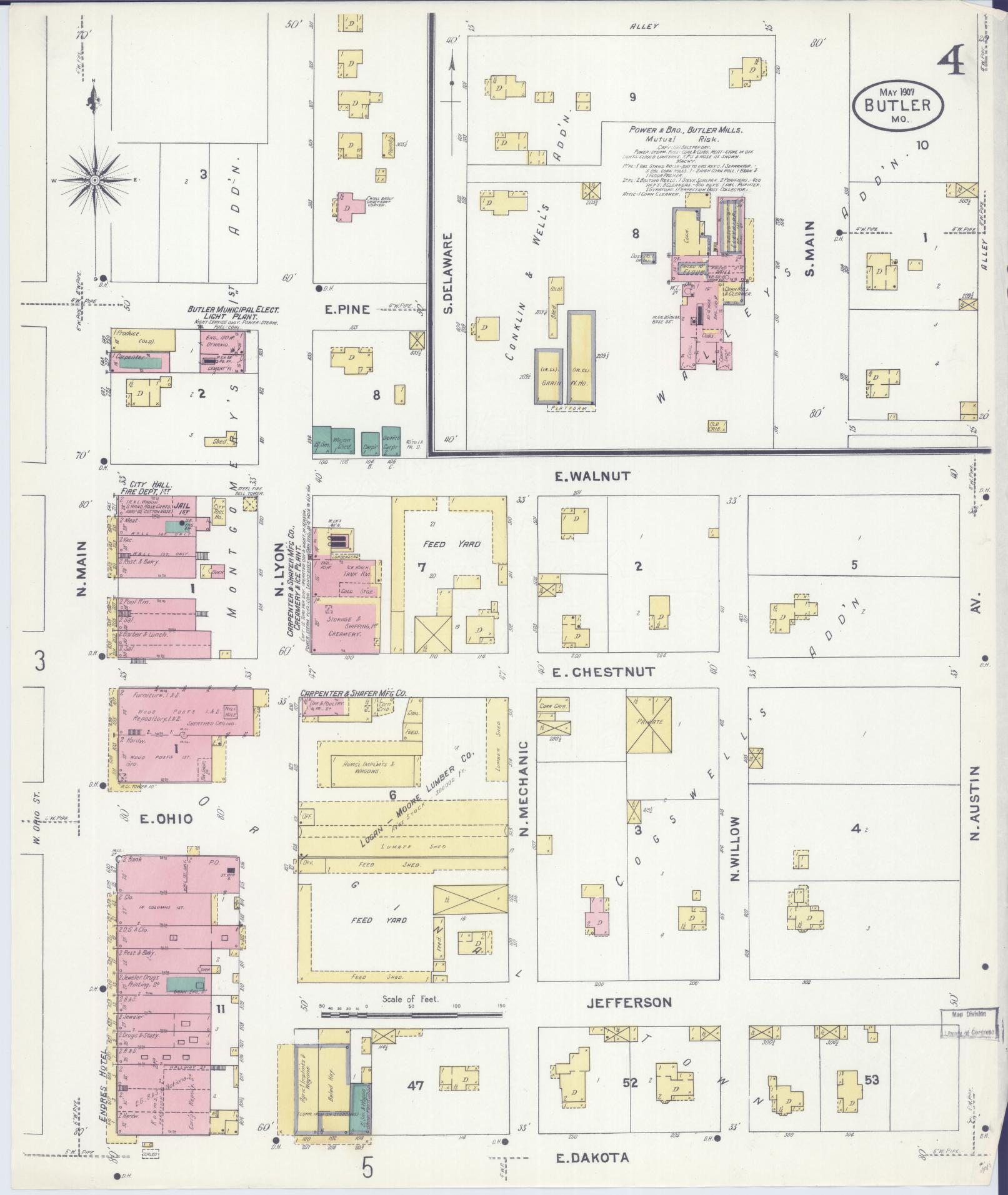 Sanborn Fire Insurance Map from Butler, Bates County, Missouri (1907), Sheet #0004 - Complete Map Set gallery image, historic Sanborn map, vintage wall art, Missouri Missouri