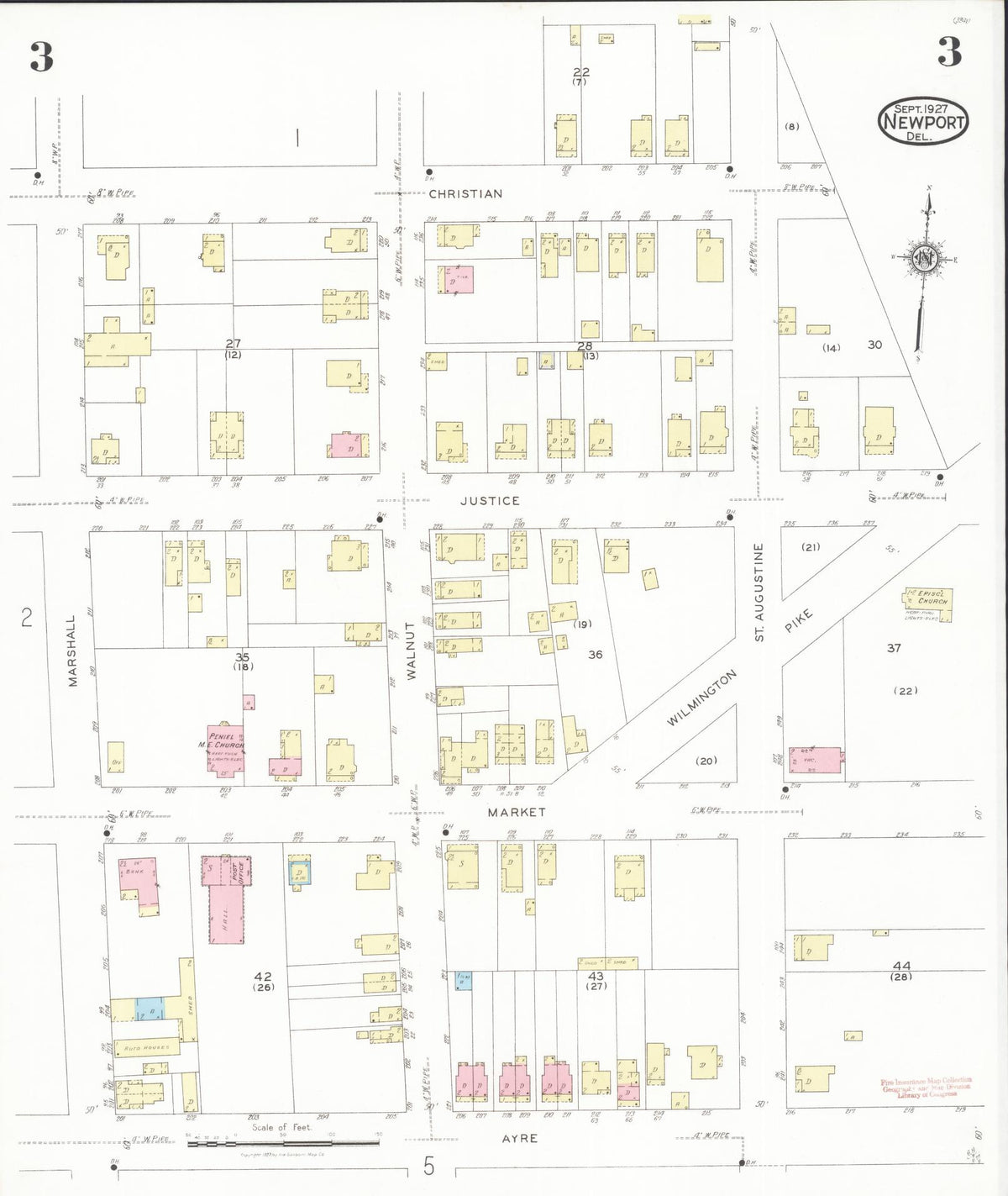 Sanborn Fire Insurance Map from Newport, New Castle County, Delaware (1927), Sheet #0003 - Historic Sanborn Fire Insurance Map Print, vintage old map wall art, antique decor, genealogy gift, Delaware Delaware map