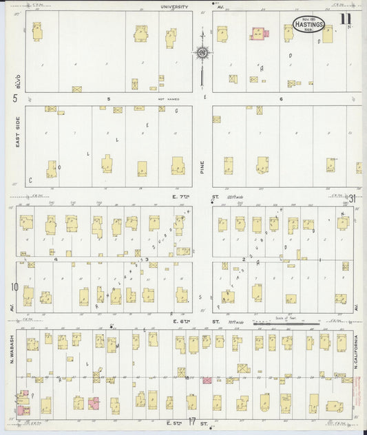 Sanborn Fire Insurance Map from Hastings, Adams County, Nebraska (1915), Sheet #0011 - Historic Sanborn Fire Insurance Map Print, vintage old map wall art, antique decor, genealogy gift, Nebraska Nebraska map