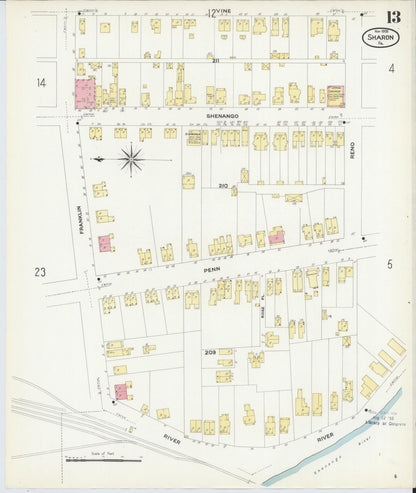 Sanborn Fire Insurance Map from Sharon, Mercer County, Pennsylvania (1908), Sheet #0013 - Complete Map Set gallery image, historic Sanborn map, vintage wall art, Pennsylvania Pennsylvania