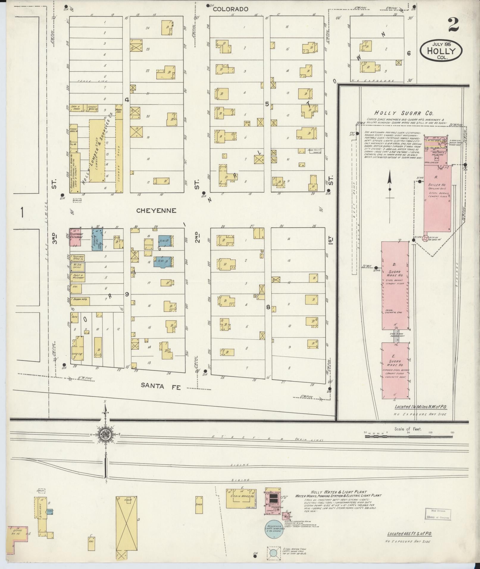 Sanborn Fire Insurance Map from Holly, Prowers County, Colorado (1915), Sheet #0002 - Historic Sanborn Fire Insurance Map Print, vintage old map wall art, antique decor, genealogy gift, Colorado Colorado map