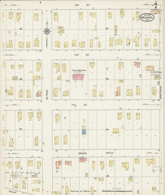 Sanborn Fire Insurance Map from Menasha, Winnebago County, Wisconsin (1913), Sheet #0007 - Historic Sanborn Fire Insurance Map Print, vintage old map wall art, antique decor, genealogy gift, Wisconsin Wisconsin map