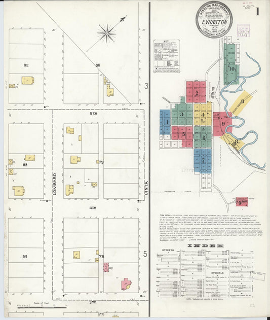 Sanborn Fire Insurance Map from Evanston, Uinta County, Wyoming (1907), Sheet #0001 - Historic Sanborn Fire Insurance Map Print, vintage old map wall art, antique decor, genealogy gift, Wyoming Wyoming map