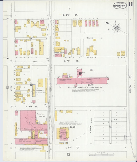 Sanborn Fire Insurance Map from Hannibal, Marion County, Missouri (1906), Sheet #0011 - Historic Sanborn Fire Insurance Map Print, vintage old map wall art, antique decor, genealogy gift, Missouri Missouri map