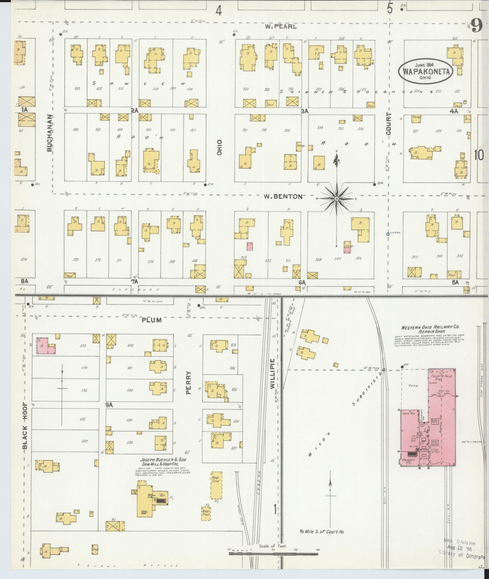 Sanborn Fire Insurance Map from Wapakoneta, Auglaize County, Ohio (1904), Sheet #0009 - Complete Map Set gallery image, historic Sanborn map, vintage wall art, Ohio Ohio