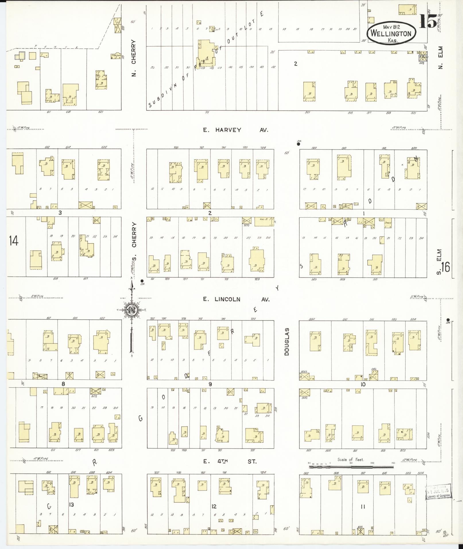 Sanborn Fire Insurance Map from Wellington, Sumner County, Kansas (1912), Sheet #0015 - Complete Map Set gallery image, historic Sanborn map, vintage wall art, Kansas Kansas