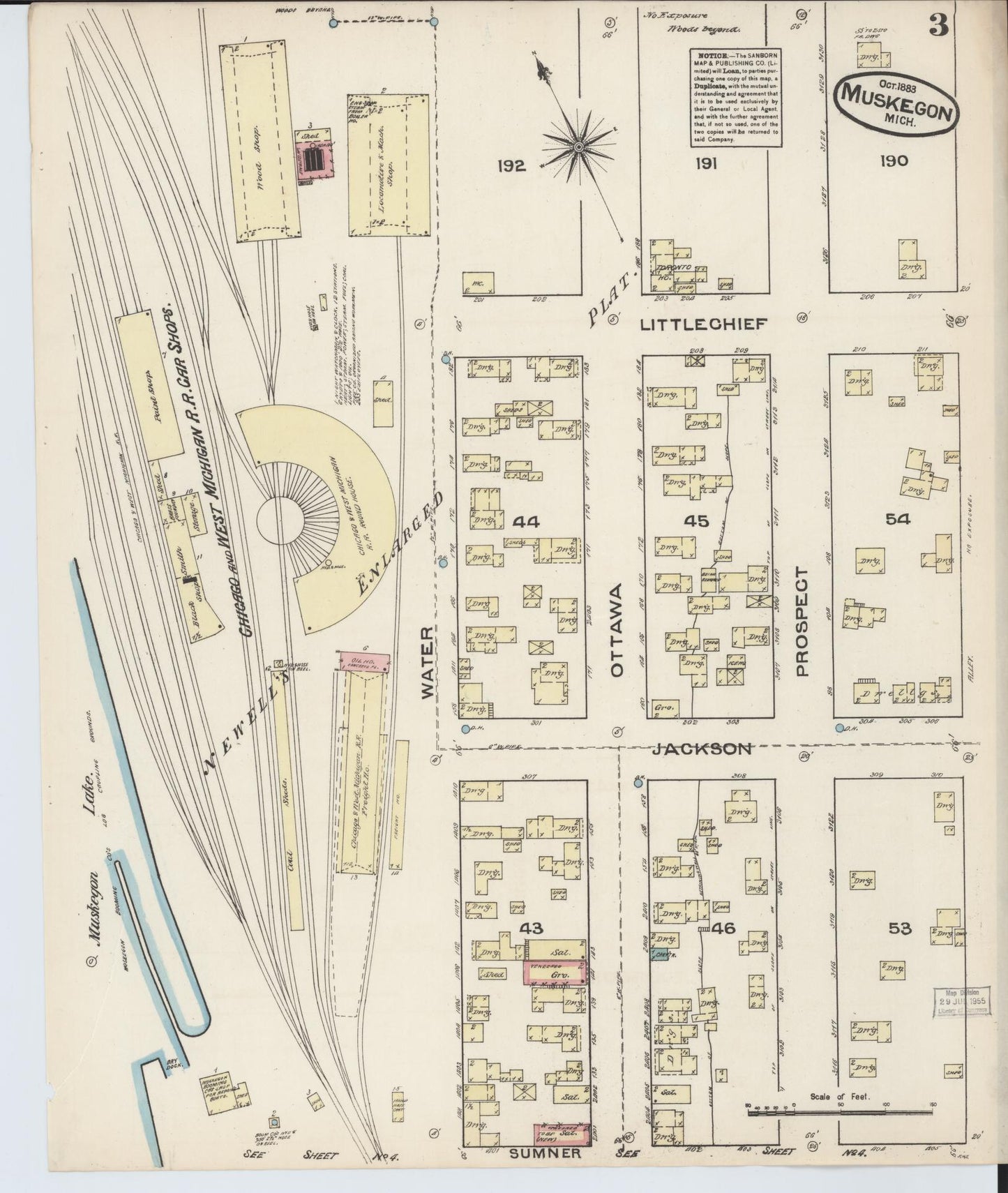 Sanborn Fire Insurance Map from Muskegon, Muskegon County, Michigan (1883), Sheet #0003 - Complete Map Set gallery image, historic Sanborn map, vintage wall art, Michigan Michigan