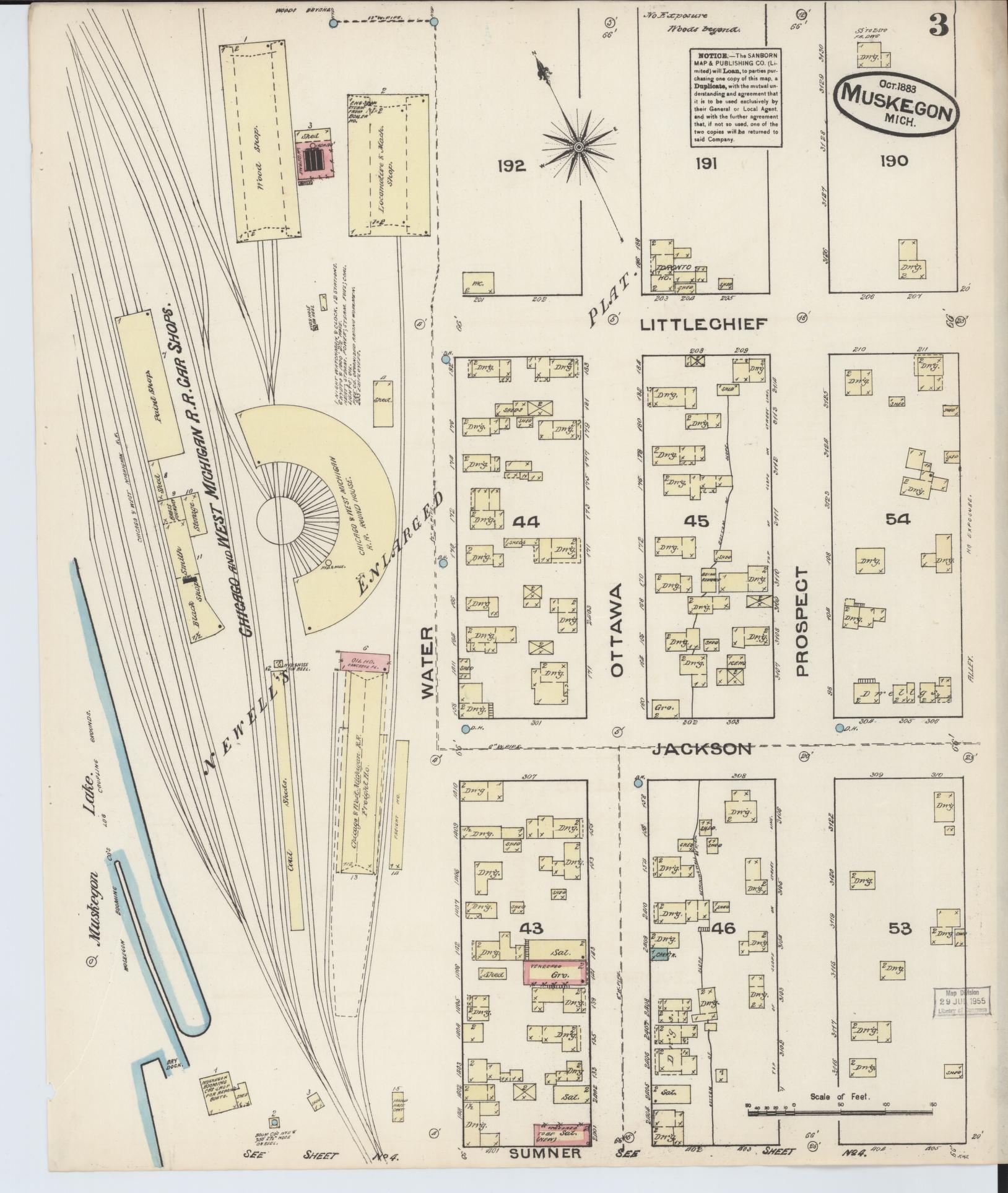 Sanborn Fire Insurance Map from Muskegon, Muskegon County, Michigan (1883), Sheet #0003 - Complete Map Set gallery image, historic Sanborn map, vintage wall art, Michigan Michigan