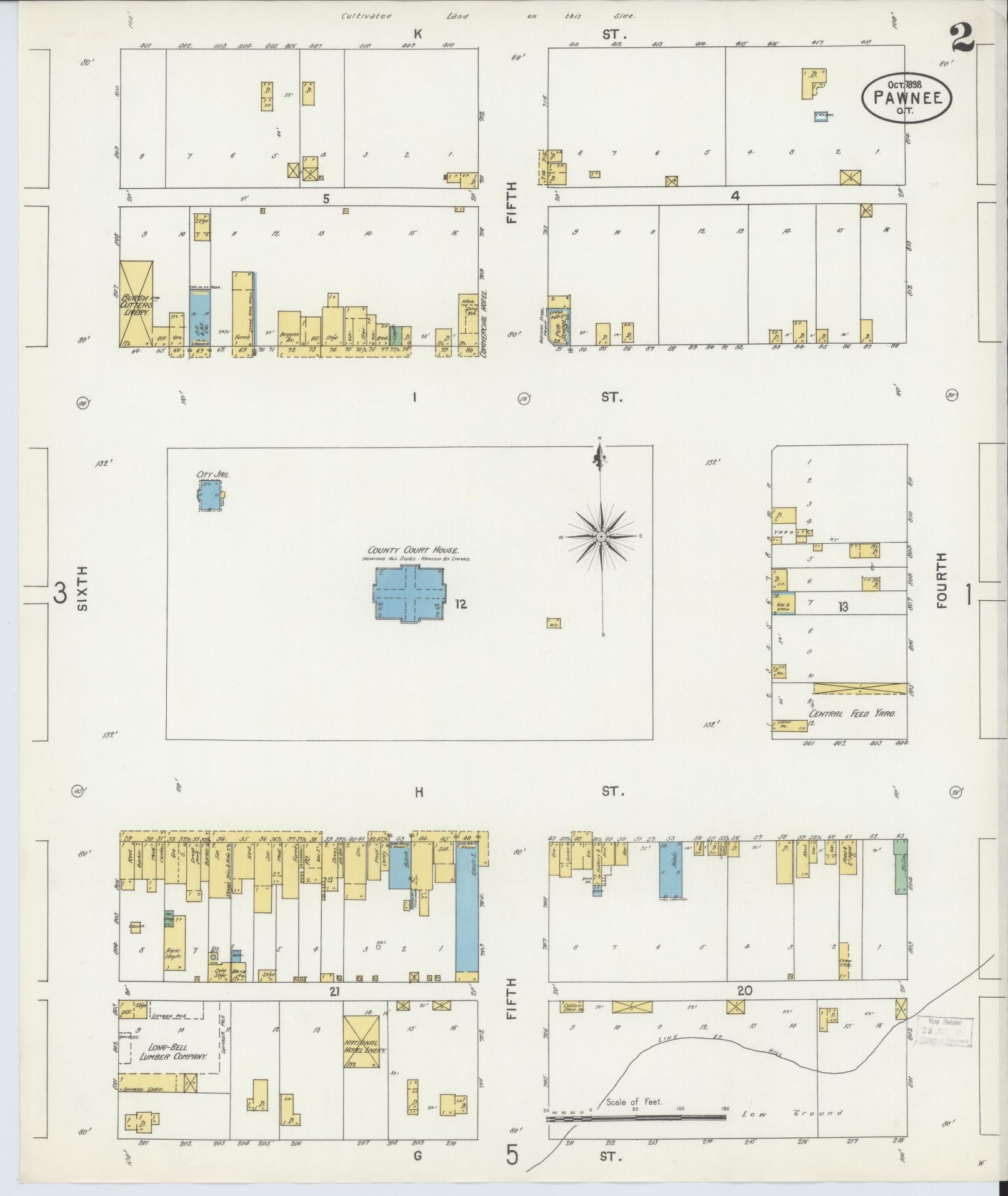 Sanborn Fire Insurance Map from Pawnee, Pawnee County, Oklahoma (1898), Sheet #0002 - Complete Map Set gallery image, historic Sanborn map, vintage wall art, Oklahoma Oklahoma