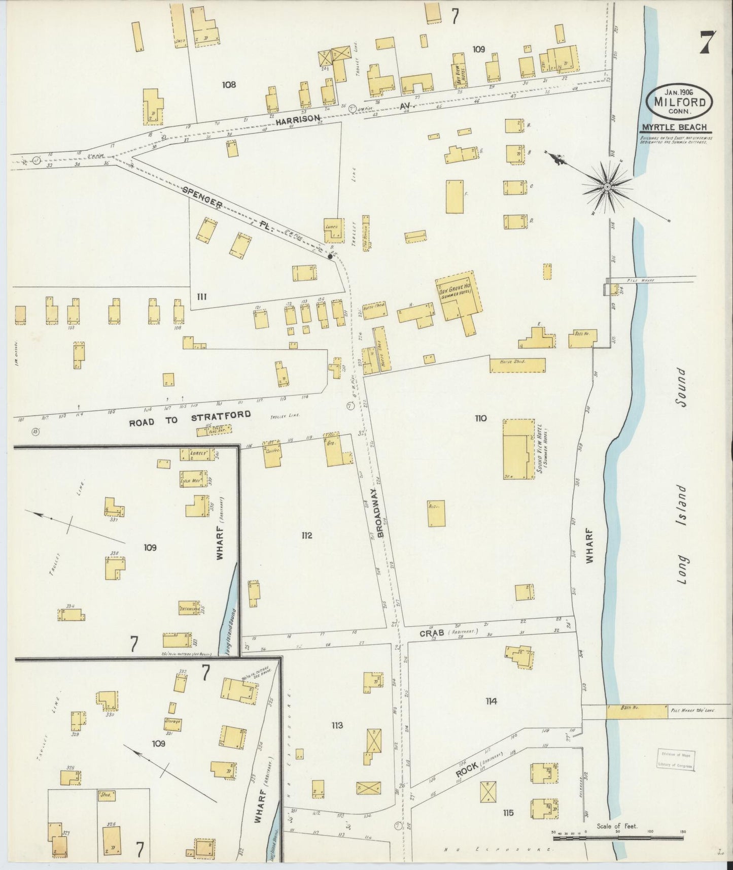 Sanborn Fire Insurance Map from Milford, New Haven County, Connecticut (1906), Sheet #0007 - Complete Map Set gallery image, historic Sanborn map, vintage wall art, Connecticut Connecticut