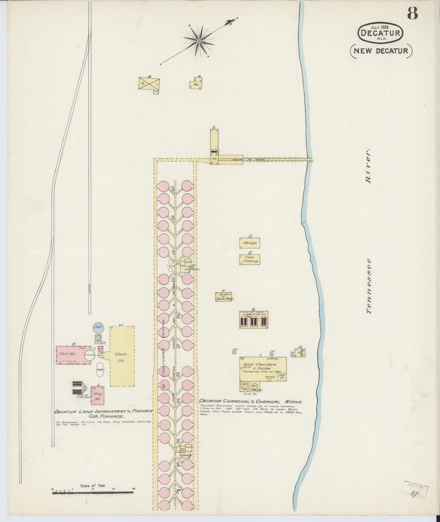 Sanborn Fire Insurance Map from Decatur, Morgan County, Alabama (1888), Sheet #0008 - Complete Map Set gallery image, historic Sanborn map, vintage wall art, Alabama Alabama