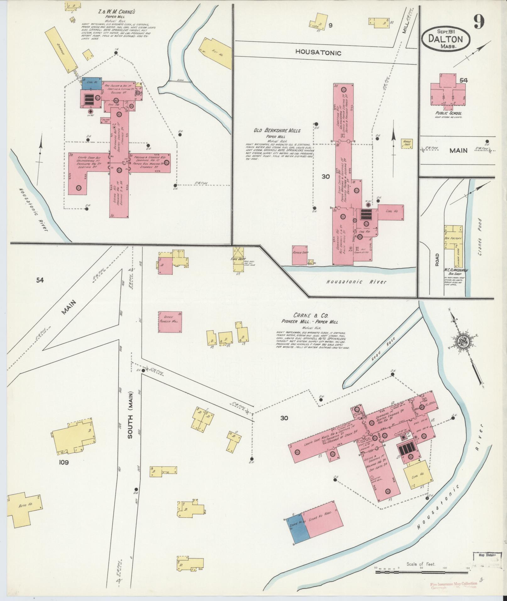 Sanborn Fire Insurance Map from Dalton, Berkshire County, Massachusetts (1911), Sheet #0009 - Historic Sanborn Fire Insurance Map Print, vintage old map wall art, antique decor, genealogy gift, Massachusetts Massachusetts map