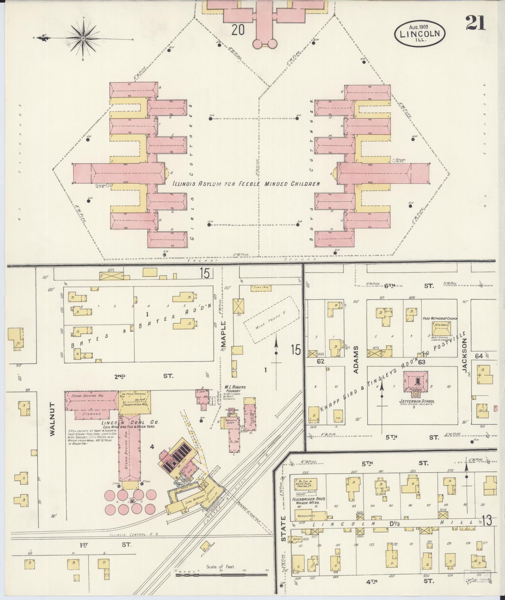 Sanborn Fire Insurance Map from Lincoln, Logan County, Illinois (1909), Sheet #0021 - Historic Sanborn Fire Insurance Map Print, vintage old map wall art, antique decor, genealogy gift, Illinois Illinois map