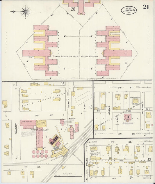 Sanborn Fire Insurance Map from Lincoln, Logan County, Illinois (1909), Sheet #0021 - Historic Sanborn Fire Insurance Map Print, vintage old map wall art, antique decor, genealogy gift, Illinois Illinois map
