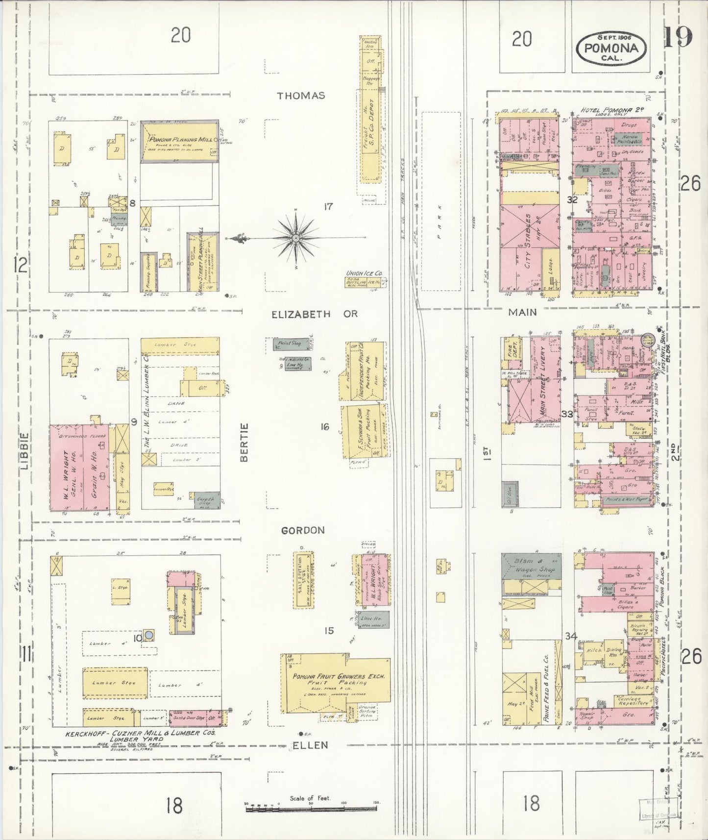 Sanborn Fire Insurance Map from Pomona, Los Angeles County, California (1906), Sheet #0019 - Complete Map Set gallery image, historic Sanborn map, vintage wall art, California California