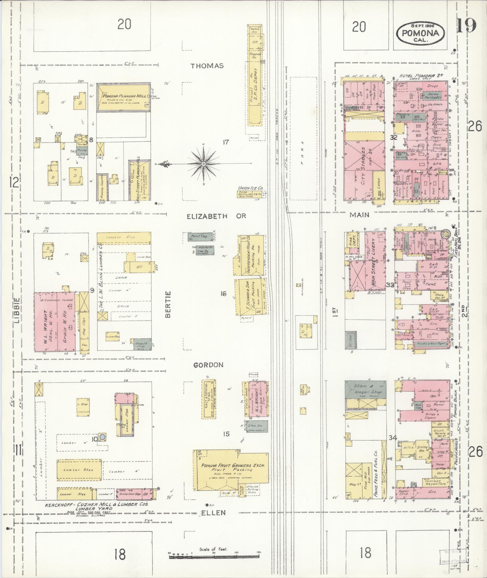 Sanborn Fire Insurance Map from Pomona, Los Angeles County, California (1906), Sheet #0019 - Complete Map Set gallery image, historic Sanborn map, vintage wall art, California California