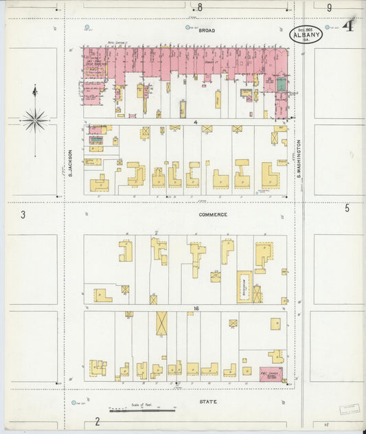 Sanborn Fire Insurance Map from Albany, Dougherty County, Georgia (1905), Sheet #0004 - Historic Sanborn Fire Insurance Map Print, vintage old map wall art, antique decor, genealogy gift, Georgia Georgia map