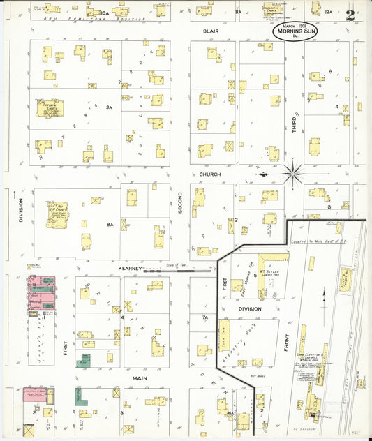 Sanborn Fire Insurance Map from Morning Sun, Louisa County, Iowa (1909), Sheet #0002 - Historic Sanborn Fire Insurance Map Print, vintage old map wall art