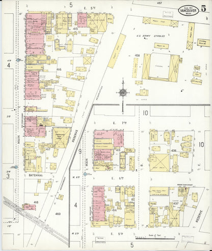 Sanborn Fire Insurance Map from Vancouver, Clark County, Washington (1911), Sheet #0005 - Complete Map Set gallery image, historic Sanborn map, vintage wall art, Washington Washington