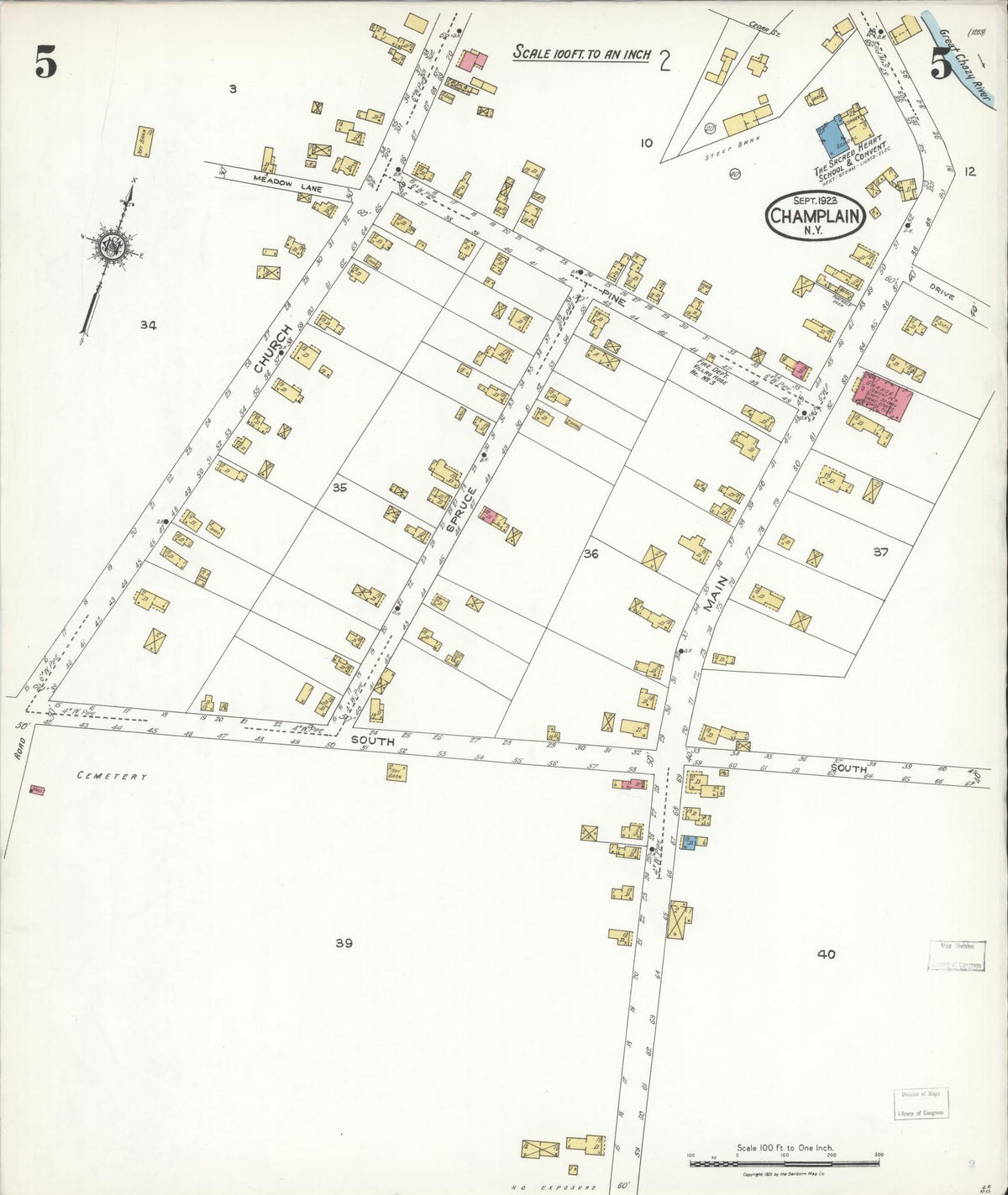 Sanborn Fire Insurance Map from Champlain, Clinton County, New York (1923), Sheet #0005 - Historic Sanborn Fire Insurance Map Print, vintage old map wall art, antique decor, genealogy gift, New York New York map