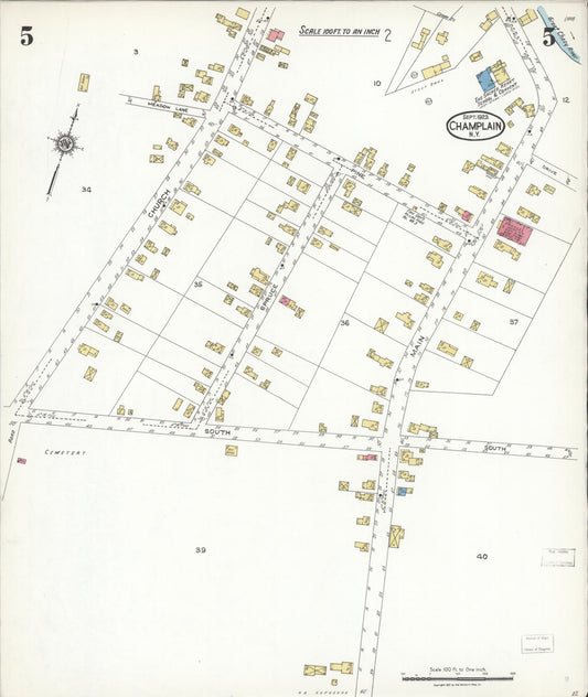 Sanborn Fire Insurance Map from Champlain, Clinton County, New York (1923), Sheet #0005 - Historic Sanborn Fire Insurance Map Print, vintage old map wall art, antique decor, genealogy gift, New York New York map