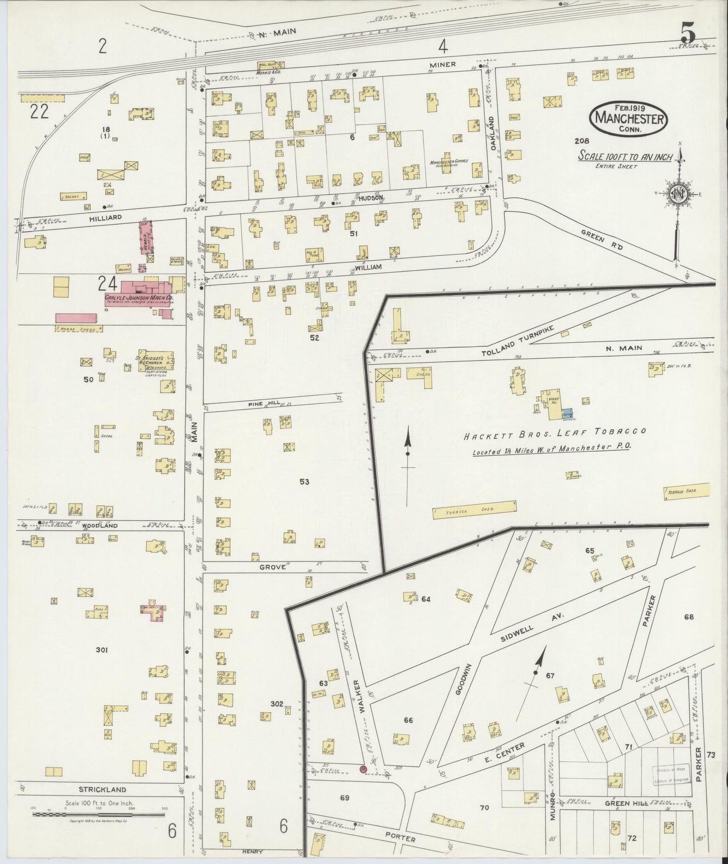Sanborn Fire Insurance Map from Manchester, Hartford County, Connecticut (1919), Sheet #0005 - Complete Map Set gallery image, historic Sanborn map, vintage wall art, Connecticut Connecticut