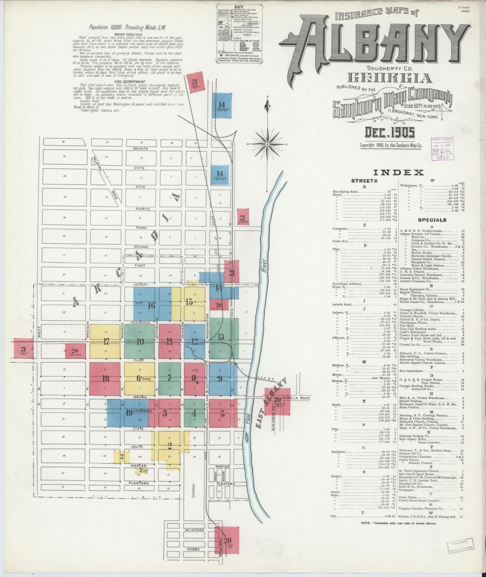 Sanborn Fire Insurance Map from Albany, Dougherty County, Georgia (1905), Sheet #0001 - Historic Sanborn Fire Insurance Map Print, vintage old map wall art, antique decor, genealogy gift, Georgia Georgia map