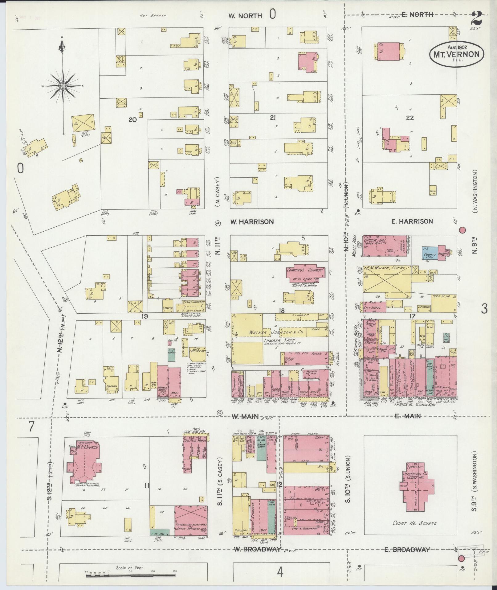 Sanborn Fire Insurance Map from Mount Vernon, Jefferson County, Illinois (1902), Sheet #0002 - Complete Map Set gallery image, historic Sanborn map, vintage wall art, Illinois Illinois