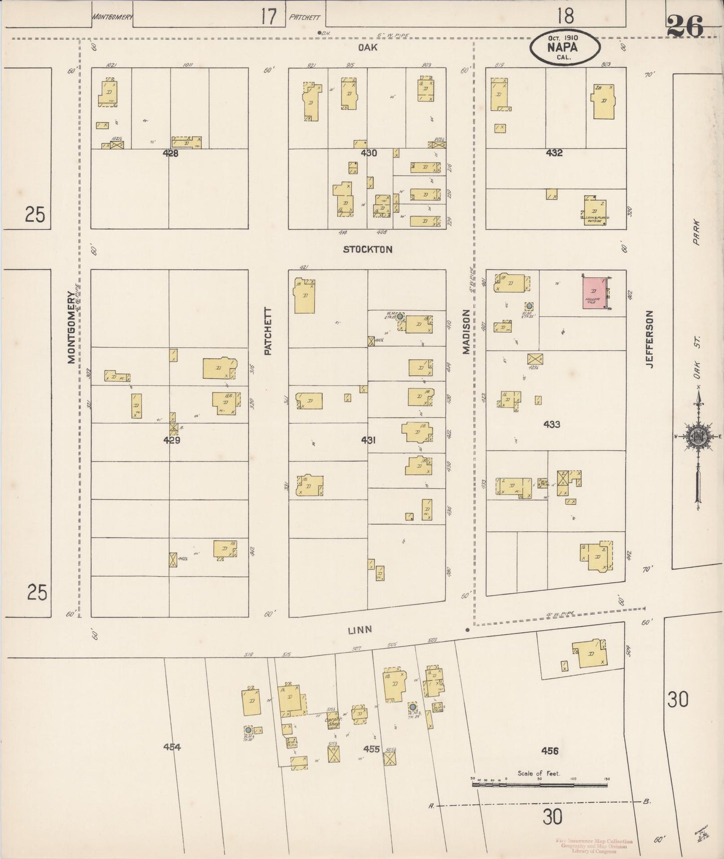 Sanborn Fire Insurance Map from Napa, Napa County, California (1910), Sheet #0026 - Complete Map Set gallery image, historic Sanborn map, vintage wall art, California California