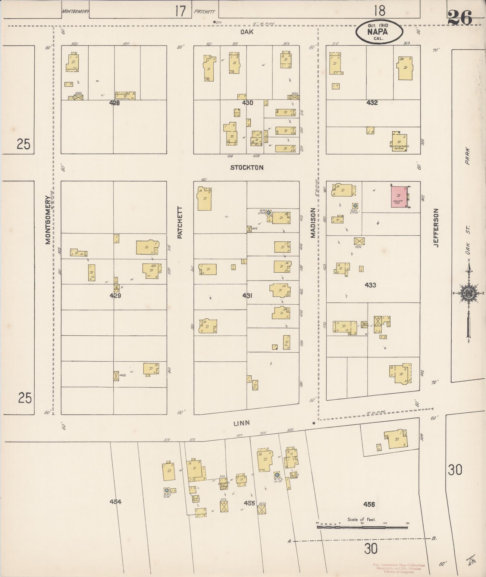 Sanborn Fire Insurance Map from Napa, Napa County, California (1910), Sheet #0026 - Complete Map Set gallery image, historic Sanborn map, vintage wall art, California California