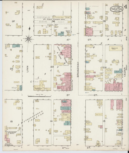 Sanborn Fire Insurance Map from Yankton, Yankton County, South Dakota (1886), Sheet #0004 - Historic Sanborn Fire Insurance Map Print, vintage old map wall art, antique decor, genealogy gift, South Dakota South Dakota map