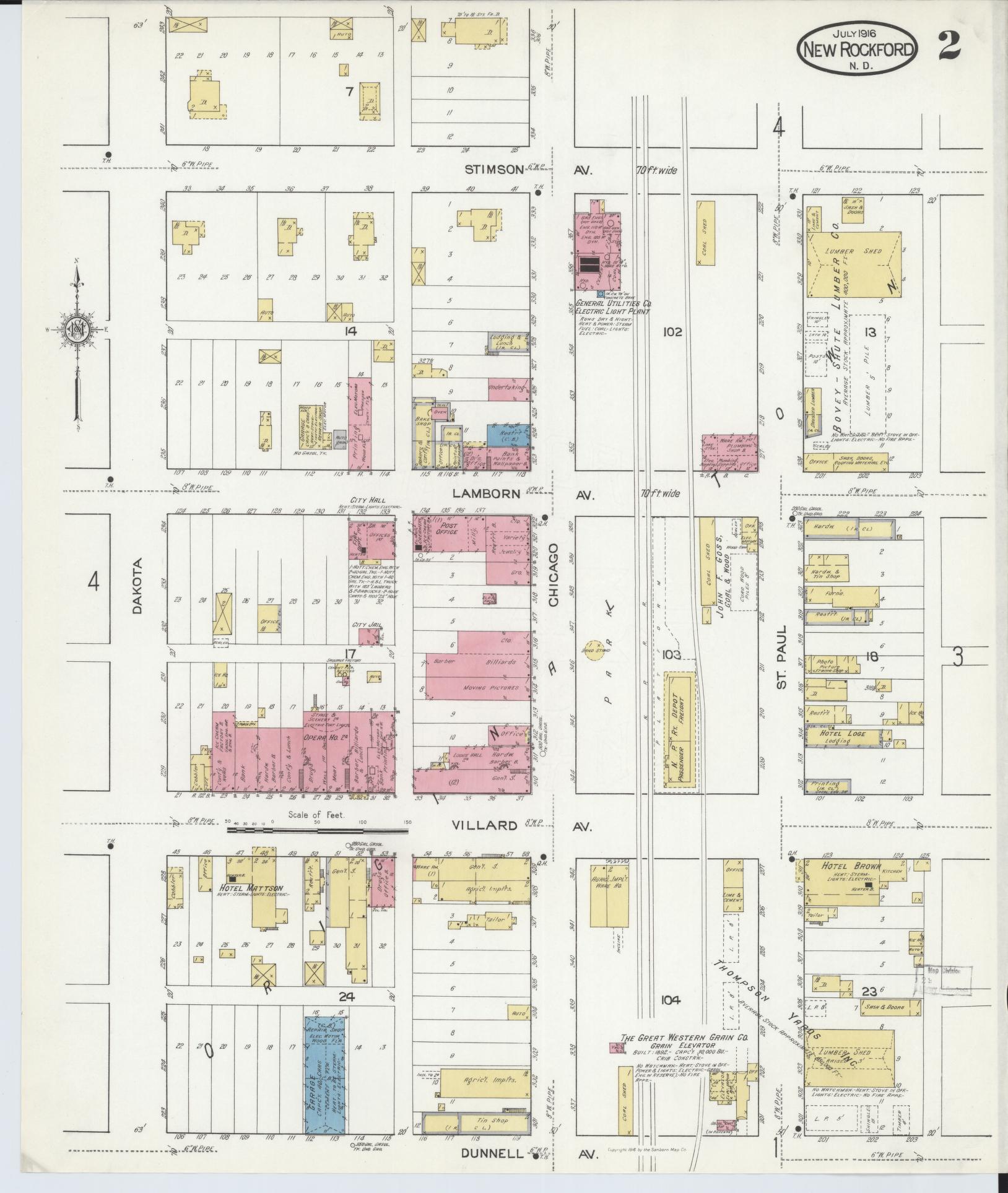 Sanborn Fire Insurance Map from New Rockford, Eddy County, North Dakota (1916), Sheet #0002 - Complete Map Set gallery image, historic Sanborn map, vintage wall art, North Dakota North Dakota