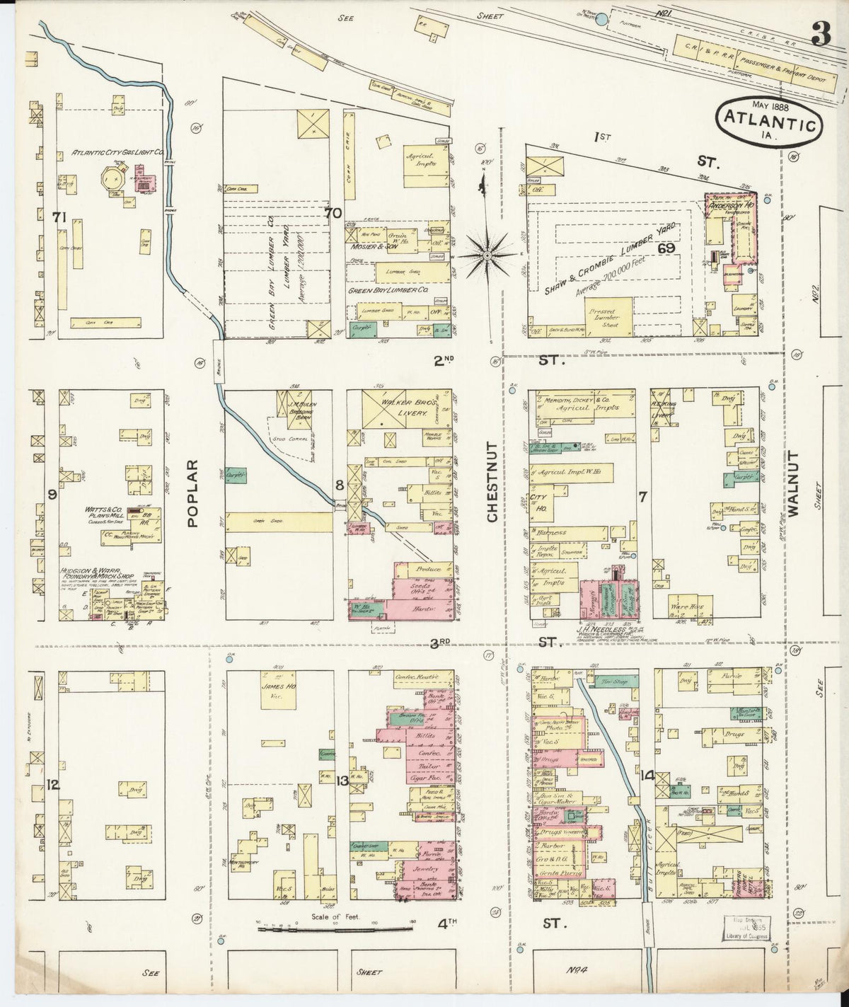Sanborn Fire Insurance Map from Atlantic, Cass County, Iowa (1888), Sheet #0003 - Historic Sanborn Fire Insurance Map Print