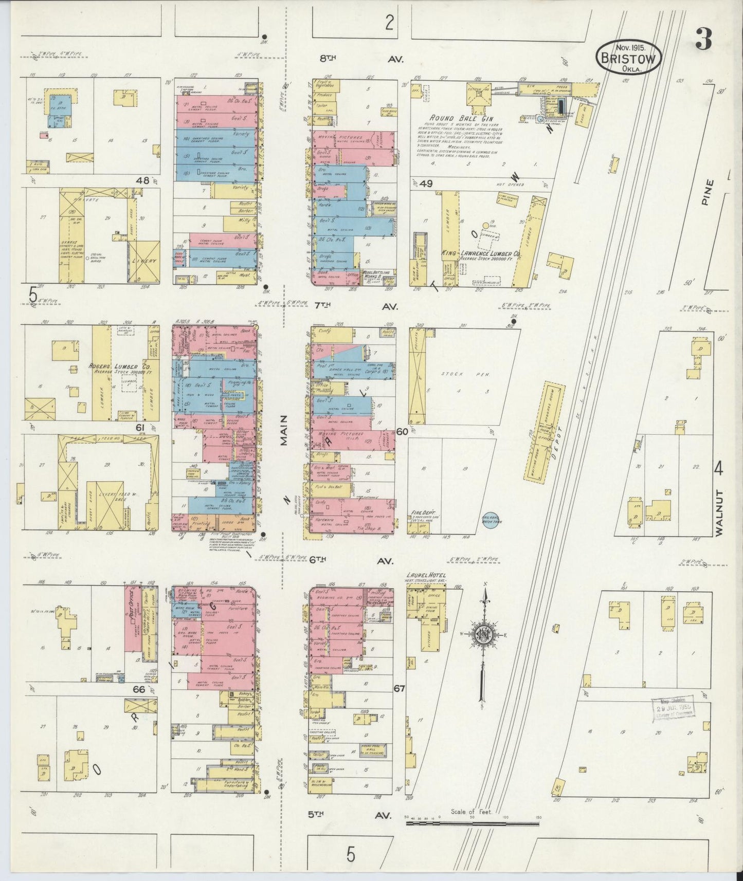 Sanborn Fire Insurance Map from Bristow, Creek County, Oklahoma (1915), Sheet #0003 - Complete Map Set gallery image, historic Sanborn map, vintage wall art, Oklahoma Oklahoma