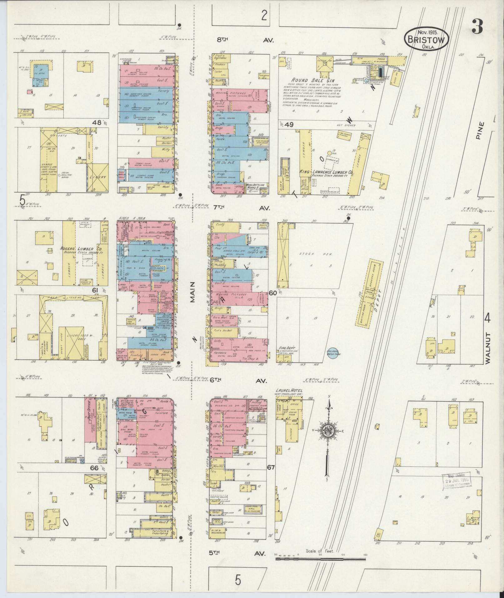 Sanborn Fire Insurance Map from Bristow, Creek County, Oklahoma (1915), Sheet #0003 - Complete Map Set gallery image, historic Sanborn map, vintage wall art, Oklahoma Oklahoma