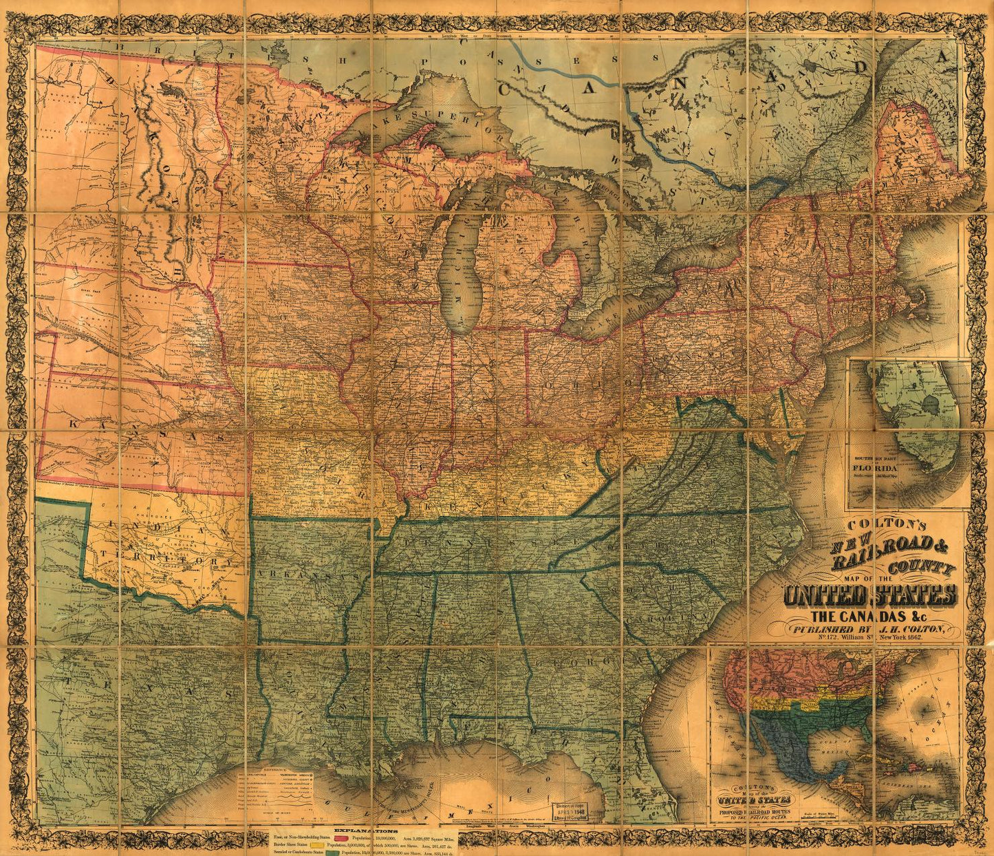 Colton's new railroad & county map of the United States, the Canadas &c. Civil War Map (1862) - Historic Battlefield Map Reprint