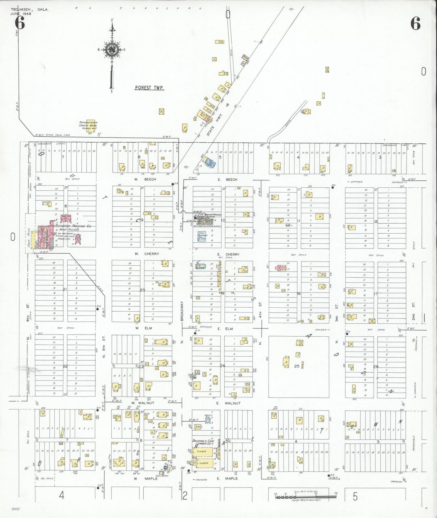 Sanborn Fire Insurance Map from Tecumseh, Pottawatomie County, Oklahoma (1949), Sheet #0006 - Historic Sanborn Fire Insurance Map Print, vintage old map wall art, antique decor, genealogy gift, Oklahoma Oklahoma map