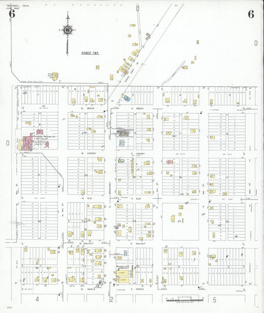 Sanborn Fire Insurance Map from Tecumseh, Pottawatomie County, Oklahoma (1949), Sheet #0006 - Historic Sanborn Fire Insurance Map Print, vintage old map wall art, antique decor, genealogy gift, Oklahoma Oklahoma map