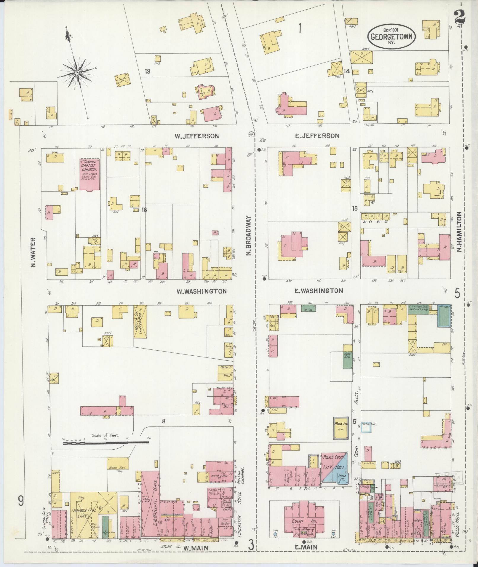 Sanborn Fire Insurance Map from Georgetown, Scott County, Kentucky (1901), Sheet #0002 - Historic Sanborn Fire Insurance Map Print, vintage old map wall art, antique decor, genealogy gift, Kentucky Kentucky map