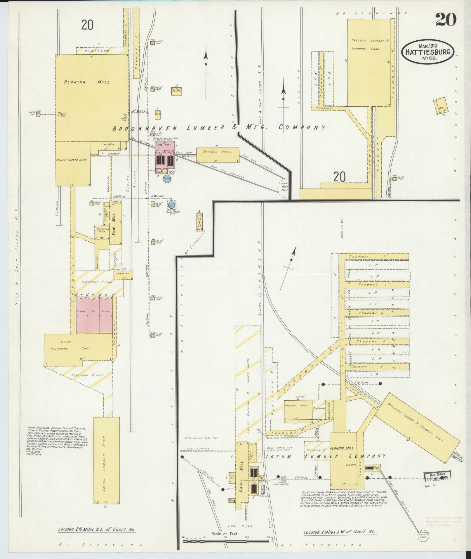 Sanborn Fire Insurance Map from Hattiesburg, Forrest County, Mississippi (1910), Sheet #0020 - Complete Map Set gallery image, historic Sanborn map, vintage wall art, Mississippi Mississippi