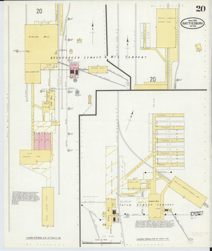 Sanborn Fire Insurance Map from Hattiesburg, Forrest County, Mississippi (1910), Sheet #0020 - Complete Map Set gallery image, historic Sanborn map, vintage wall art, Mississippi Mississippi