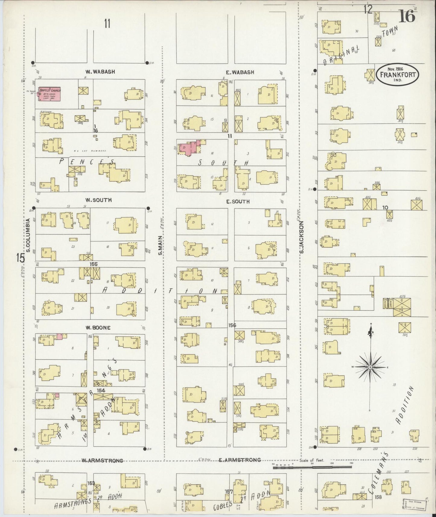 Sanborn Fire Insurance Map from Frankfort, Clinton County, Indiana (1906), Sheet #0016 - Complete Map Set gallery image, historic Sanborn map, vintage wall art, Indiana Indiana