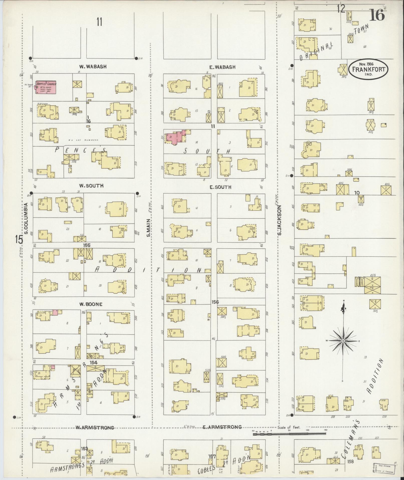 Sanborn Fire Insurance Map from Frankfort, Clinton County, Indiana (1906), Sheet #0016 - Complete Map Set gallery image, historic Sanborn map, vintage wall art, Indiana Indiana