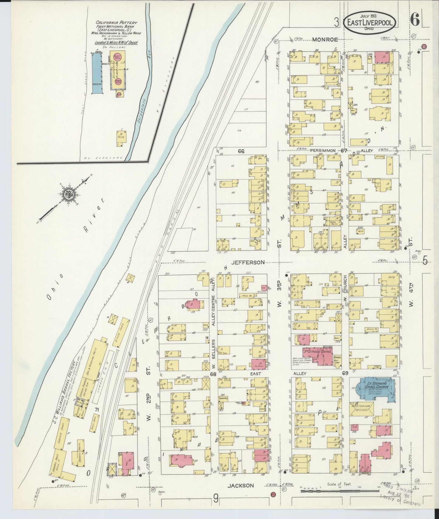 Sanborn Fire Insurance Map from East Liverpool, Columbiana County, Ohio (1913), Sheet #0006 - Historic Sanborn Fire Insurance Map Print, vintage old map wall art, antique decor, genealogy gift, Ohio Ohio map